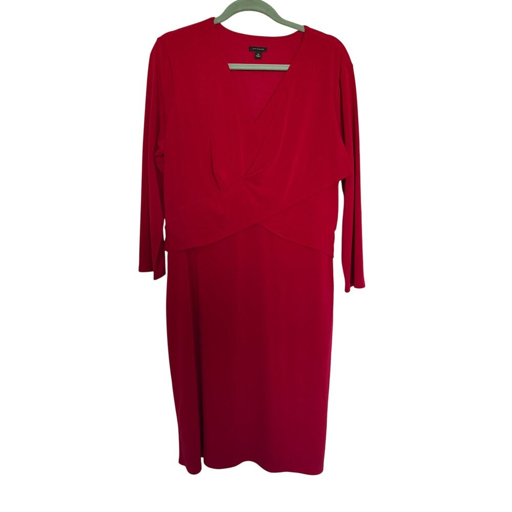 NWOT Ann Taylor Stretch V Neck Mock Wrap Dress in Bright Red, 18